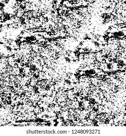 Grunge overlay layer. Abstract black and white vector background. Monochrome vintage surface with dirty pattern in cracks, spots, dots. Old painted wall in dark horror style design