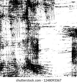 Grunge overlay layer. Abstract black and white vector background. Monochrome vintage surface with dirty pattern in cracks, spots, dots. Old painted wall in dark horror style design