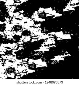 Grunge overlay layer. Abstract black and white vector background. Monochrome vintage surface with dirty pattern in cracks, spots, dots. Old painted wall in dark horror style design