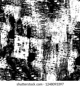 Grunge overlay layer. Abstract black and white vector background. Monochrome vintage surface with dirty pattern in cracks, spots, dots. Old painted wall in dark horror style design