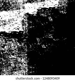 Grunge overlay layer. Abstract black and white vector background. Monochrome vintage surface with dirty pattern in cracks, spots, dots. Old painted wall in dark horror style design