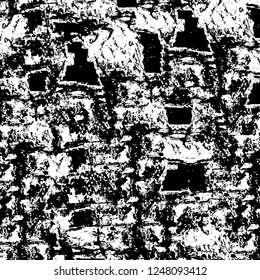 Grunge overlay layer. Abstract black and white vector background. Monochrome vintage surface with dirty pattern in cracks, spots, dots. Old painted wall in dark horror style design