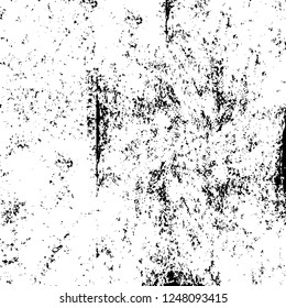 Grunge overlay layer. Abstract black and white vector background. Monochrome vintage surface with dirty pattern in cracks, spots, dots. Old painted wall in dark horror style design