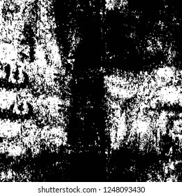 Grunge overlay layer. Abstract black and white vector background. Monochrome vintage surface with dirty pattern in cracks, spots, dots. Old painted wall in dark horror style design