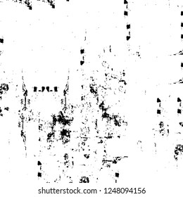 Grunge overlay layer. Abstract black and white vector background. Monochrome vintage surface with dirty pattern in cracks, spots, dots. Old painted wall in dark horror style design