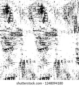 Grunge overlay layer. Abstract black and white vector background. Monochrome vintage surface with dirty pattern in cracks, spots, dots. Old painted wall in dark horror style design