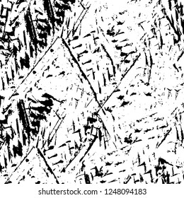 Grunge overlay layer. Abstract black and white vector background. Monochrome vintage surface with dirty pattern in cracks, spots, dots. Old painted wall in dark horror style design