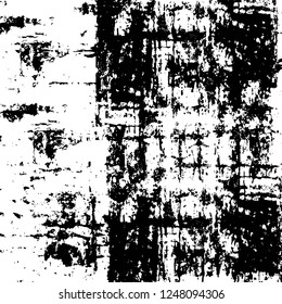 Grunge overlay layer. Abstract black and white vector background. Monochrome vintage surface with dirty pattern in cracks, spots, dots. Old painted wall in dark horror style design