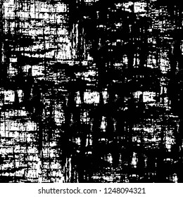 Grunge overlay layer. Abstract black and white vector background. Monochrome vintage surface with dirty pattern in cracks, spots, dots. Old painted wall in dark horror style design