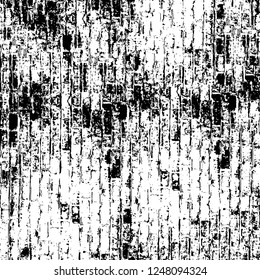 Grunge overlay layer. Abstract black and white vector background. Monochrome vintage surface with dirty pattern in cracks, spots, dots. Old painted wall in dark horror style design