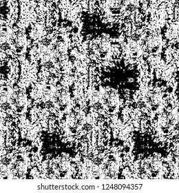 Grunge overlay layer. Abstract black and white vector background. Monochrome vintage surface with dirty pattern in cracks, spots, dots. Old painted wall in dark horror style design