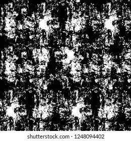 Grunge overlay layer. Abstract black and white vector background. Monochrome vintage surface with dirty pattern in cracks, spots, dots. Old painted wall in dark horror style design