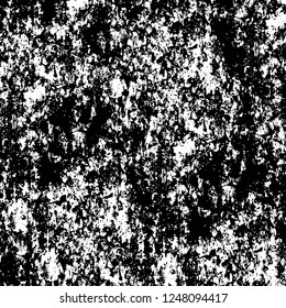 Grunge overlay layer. Abstract black and white vector background. Monochrome vintage surface with dirty pattern in cracks, spots, dots. Old painted wall in dark horror style design