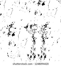 Grunge overlay layer. Abstract black and white vector background. Monochrome vintage surface with dirty pattern in cracks, spots, dots. Old painted wall in dark horror style design