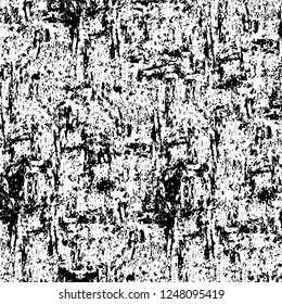 Grunge overlay layer. Abstract black and white vector background. Monochrome vintage surface with dirty pattern in cracks, spots, dots. Old painted wall in dark horror style design