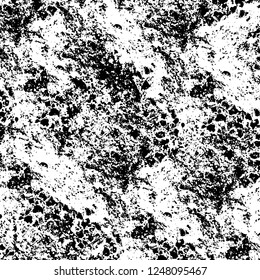 Grunge overlay layer. Abstract black and white vector background. Monochrome vintage surface with dirty pattern in cracks, spots, dots. Old painted wall in dark horror style design