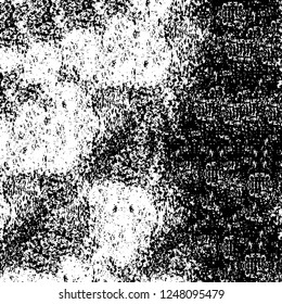 Grunge overlay layer. Abstract black and white vector background. Monochrome vintage surface with dirty pattern in cracks, spots, dots. Old painted wall in dark horror style design