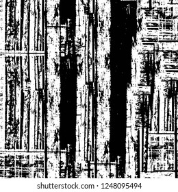 Grunge overlay layer. Abstract black and white vector background. Monochrome vintage surface with dirty pattern in cracks, spots, dots. Old painted wall in dark horror style design