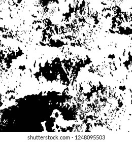 Grunge overlay layer. Abstract black and white vector background. Monochrome vintage surface with dirty pattern in cracks, spots, dots. Old painted wall in dark horror style design
