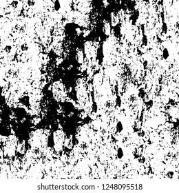 Grunge overlay layer. Abstract black and white vector background. Monochrome vintage surface with dirty pattern in cracks, spots, dots. Old painted wall in dark horror style design