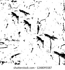 Grunge overlay layer. Abstract black and white vector background. Monochrome vintage surface with dirty pattern in cracks, spots, dots. Old painted wall in dark horror style design