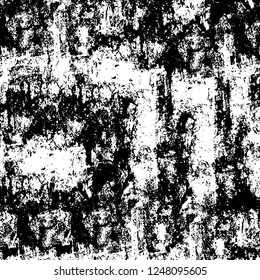 Grunge overlay layer. Abstract black and white vector background. Monochrome vintage surface with dirty pattern in cracks, spots, dots. Old painted wall in dark horror style design