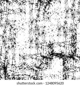 Grunge overlay layer. Abstract black and white vector background. Monochrome vintage surface with dirty pattern in cracks, spots, dots. Old painted wall in dark horror style design