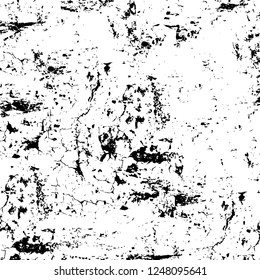 Grunge overlay layer. Abstract black and white vector background. Monochrome vintage surface with dirty pattern in cracks, spots, dots. Old painted wall in dark horror style design