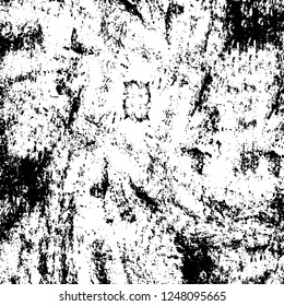 Grunge overlay layer. Abstract black and white vector background. Monochrome vintage surface with dirty pattern in cracks, spots, dots. Old painted wall in dark horror style design
