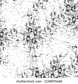 Grunge overlay layer. Abstract black and white vector background. Monochrome vintage surface with dirty pattern in cracks, spots, dots. Old painted wall in dark horror style design