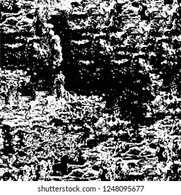 Grunge overlay layer. Abstract black and white vector background. Monochrome vintage surface with dirty pattern in cracks, spots, dots. Old painted wall in dark horror style design