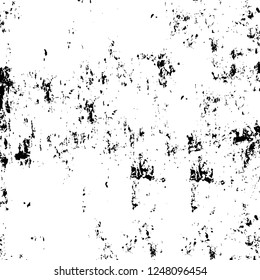 Grunge overlay layer. Abstract black and white vector background. Monochrome vintage surface with dirty pattern in cracks, spots, dots. Old painted wall in dark horror style design