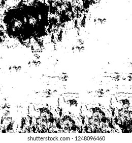 Grunge overlay layer. Abstract black and white vector background. Monochrome vintage surface with dirty pattern in cracks, spots, dots. Old painted wall in dark horror style design