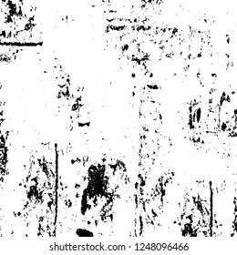 Grunge overlay layer. Abstract black and white vector background. Monochrome vintage surface with dirty pattern in cracks, spots, dots. Old painted wall in dark horror style design