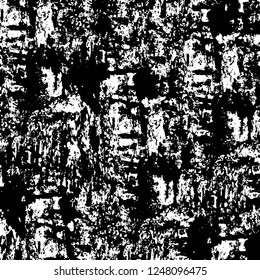 Grunge overlay layer. Abstract black and white vector background. Monochrome vintage surface with dirty pattern in cracks, spots, dots. Old painted wall in dark horror style design