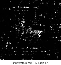 Grunge overlay layer. Abstract black and white vector background. Monochrome vintage surface with dirty pattern in cracks, spots, dots. Old painted wall in dark horror style design