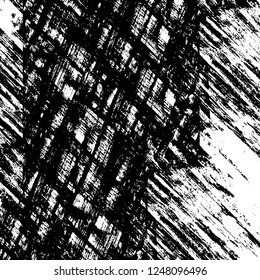 Grunge overlay layer. Abstract black and white vector background. Monochrome vintage surface with dirty pattern in cracks, spots, dots. Old painted wall in dark horror style design