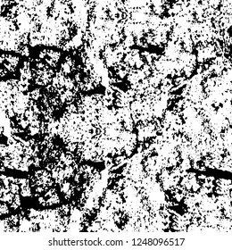 Grunge overlay layer. Abstract black and white vector background. Monochrome vintage surface with dirty pattern in cracks, spots, dots. Old painted wall in dark horror style design