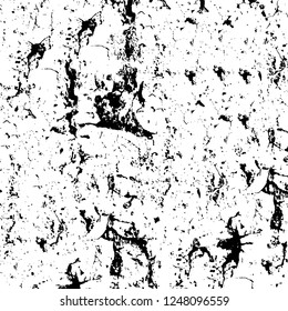 Grunge overlay layer. Abstract black and white vector background. Monochrome vintage surface with dirty pattern in cracks, spots, dots. Old painted wall in dark horror style design