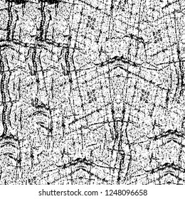 Grunge overlay layer. Abstract black and white vector background. Monochrome vintage surface with dirty pattern in cracks, spots, dots. Old painted wall in dark horror style design