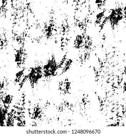 Grunge overlay layer. Abstract black and white vector background. Monochrome vintage surface with dirty pattern in cracks, spots, dots. Old painted wall in dark horror style design