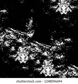 Grunge overlay layer. Abstract black and white vector background. Monochrome vintage surface with dirty pattern in cracks, spots, dots. Old painted wall in dark horror style design