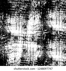 Grunge overlay layer. Abstract black and white vector background. Monochrome vintage surface with dirty pattern in cracks, spots, dots. Old painted wall in dark horror style design