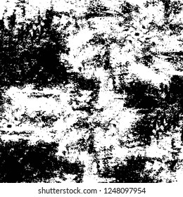 Grunge overlay layer. Abstract black and white vector background. Monochrome vintage surface with dirty pattern in cracks, spots, dots. Old painted wall in dark horror style design