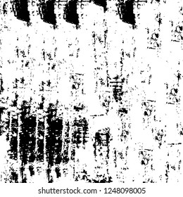 Grunge overlay layer. Abstract black and white vector background. Monochrome vintage surface with dirty pattern in cracks, spots, dots. Old painted wall in dark horror style design