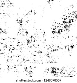 Grunge overlay layer. Abstract black and white vector background. Monochrome vintage surface with dirty pattern in cracks, spots, dots. Old painted wall in dark horror style design