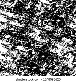 Grunge overlay layer. Abstract black and white vector background. Monochrome vintage surface with dirty pattern in cracks, spots, dots. Old painted wall in dark horror style design