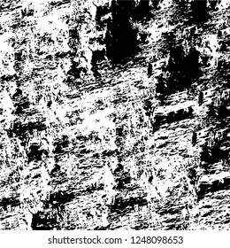 Grunge overlay layer. Abstract black and white vector background. Monochrome vintage surface with dirty pattern in cracks, spots, dots. Old painted wall in dark horror style design