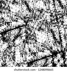 Grunge overlay layer. Abstract black and white vector background. Monochrome vintage surface with dirty pattern in cracks, spots, dots. Old painted wall in dark horror style design