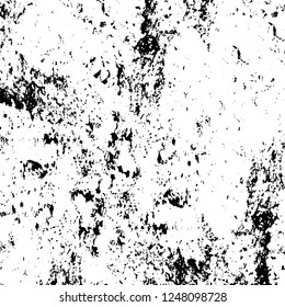 Grunge overlay layer. Abstract black and white vector background. Monochrome vintage surface with dirty pattern in cracks, spots, dots. Old painted wall in dark horror style design